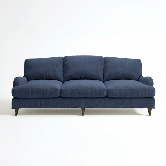 Isobel Loose Cover 4 Seater Sofa in Cotton Linen Inkspot - Hand Made in USA - front