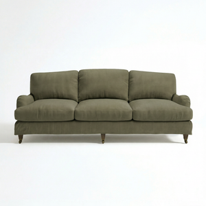 Isobel Loose Cover 4 Seater Sofa in Cotton Linen Potting Moss - Hand Made in USA - front