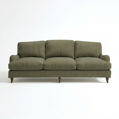 Isobel Loose Cover 4 Seater Sofa in Cotton Linen Potting Moss - Hand Made in USA - front