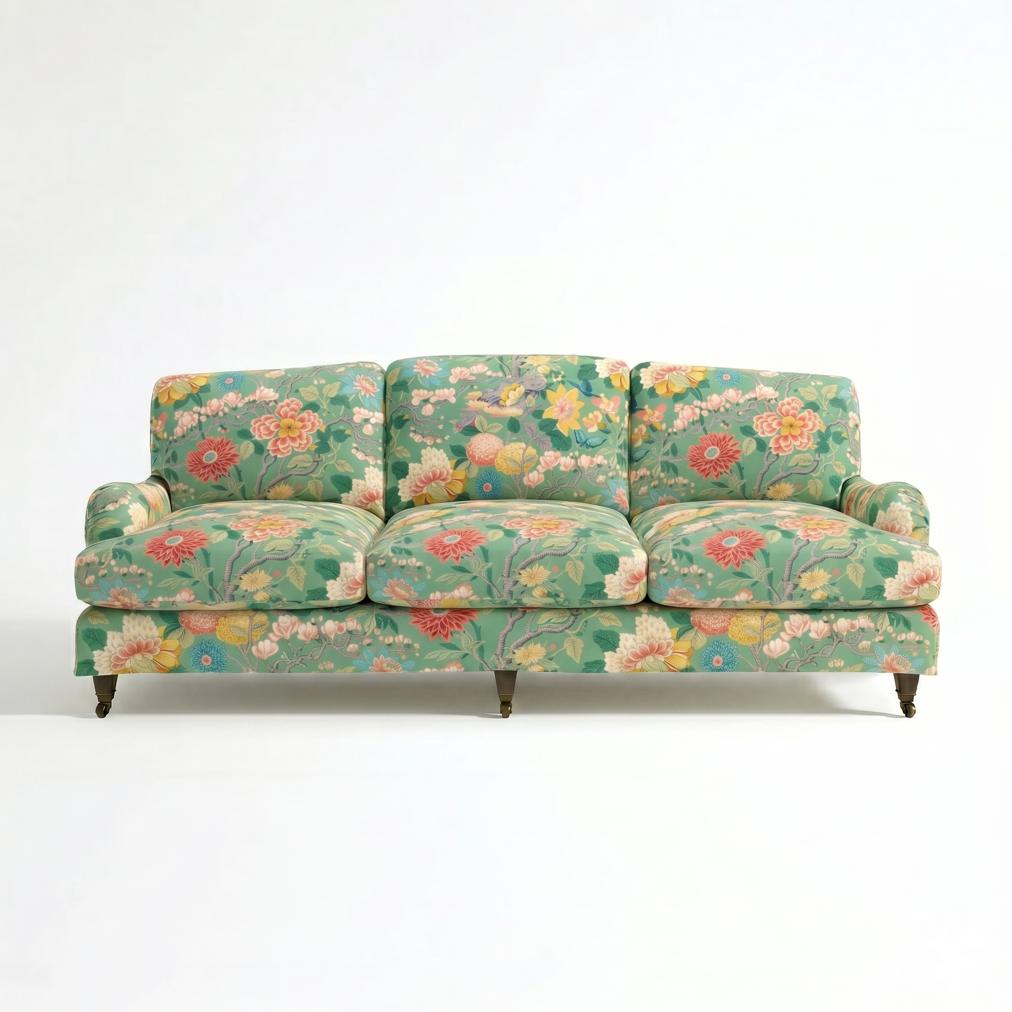 Isobel Loose Cover 4 Seater Sofa in Little Magnolia Emerald - Hand Made in USA - front