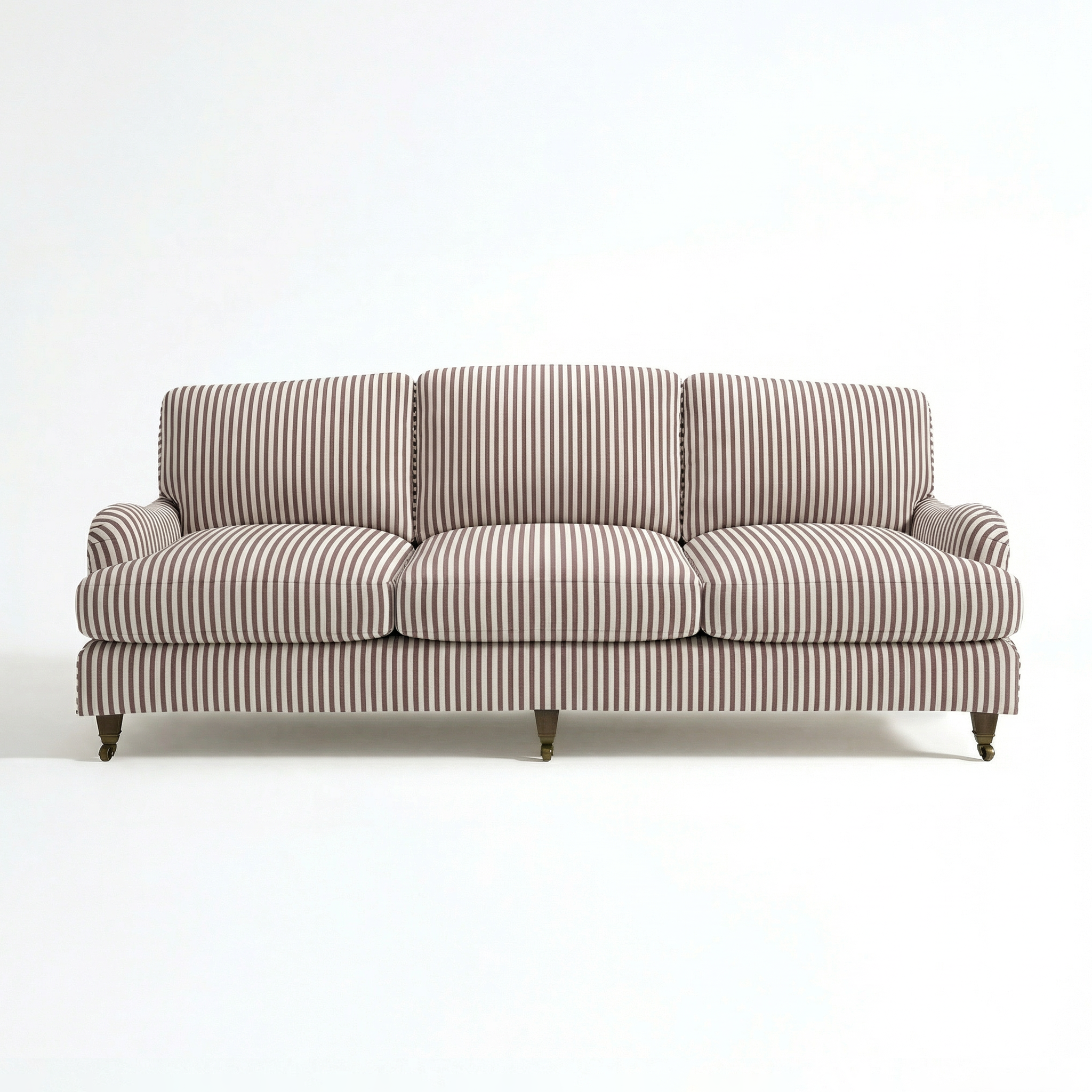 Isobel Loose Cover 4 Seater Sofa in Narrow Chocolate Stripe - Hand Made in USA - front
