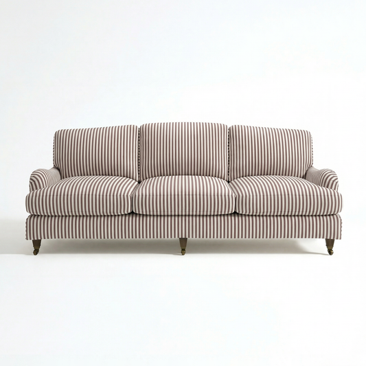 Isobel Loose Cover 4 Seater Sofa in Narrow Chocolate Stripe - Hand Made in USA - front