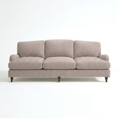 Isobel Loose Cover 4 Seater Sofa in Narrow Chocolate Stripe - Hand Made in USA - front