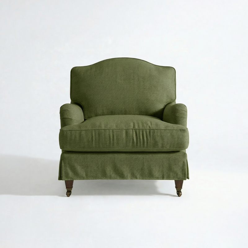 Isobel Loose Cover Armchair in Cotton Linen Evergreen - front