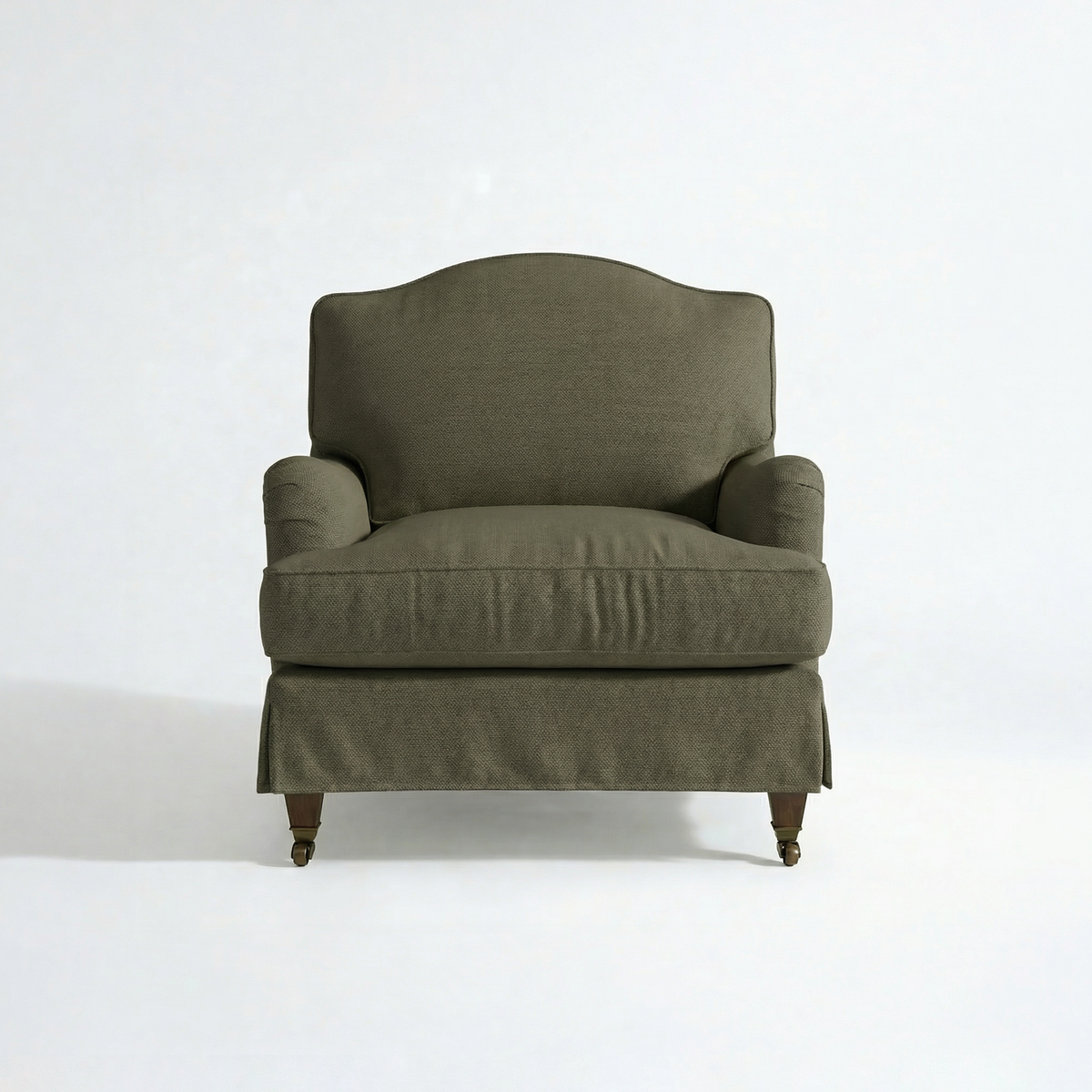 Isobel Loose Cover Armchair in Cotton Linen Potting Moss - front