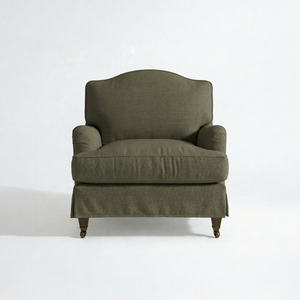 Isobel Loose Cover Armchair in Cotton Linen Potting Moss - front