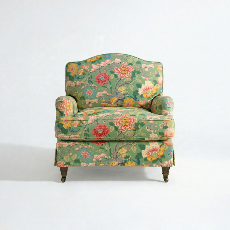 Isobel Loose Cover Armchair in Little Magnolia Emerald - front