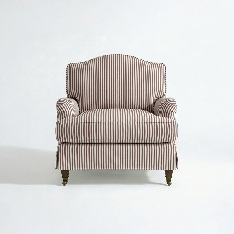 Isobel Loose Cover Armchair in Narrow Chocolate Stripe - front
