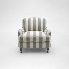 Isobel Armchair with Big Back Cushion in Garden Grey Stripe - Hand Made in USA