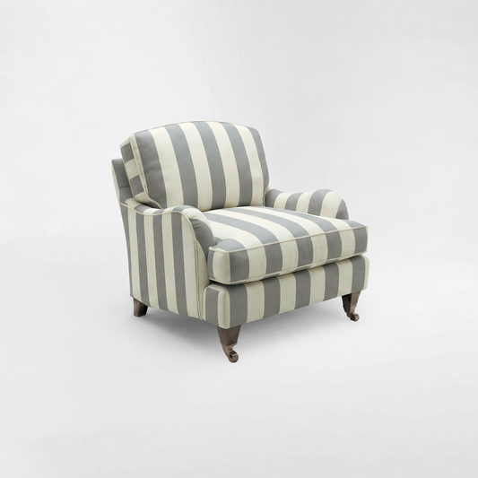 Isobel Armchair with Big Back Cushion in Garden Grey Stripe - Hand Made in USA