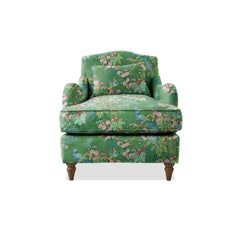 Isobel Armchair with Fixed Back in Natural Linen Belleville Juniper - Hand Made in USA