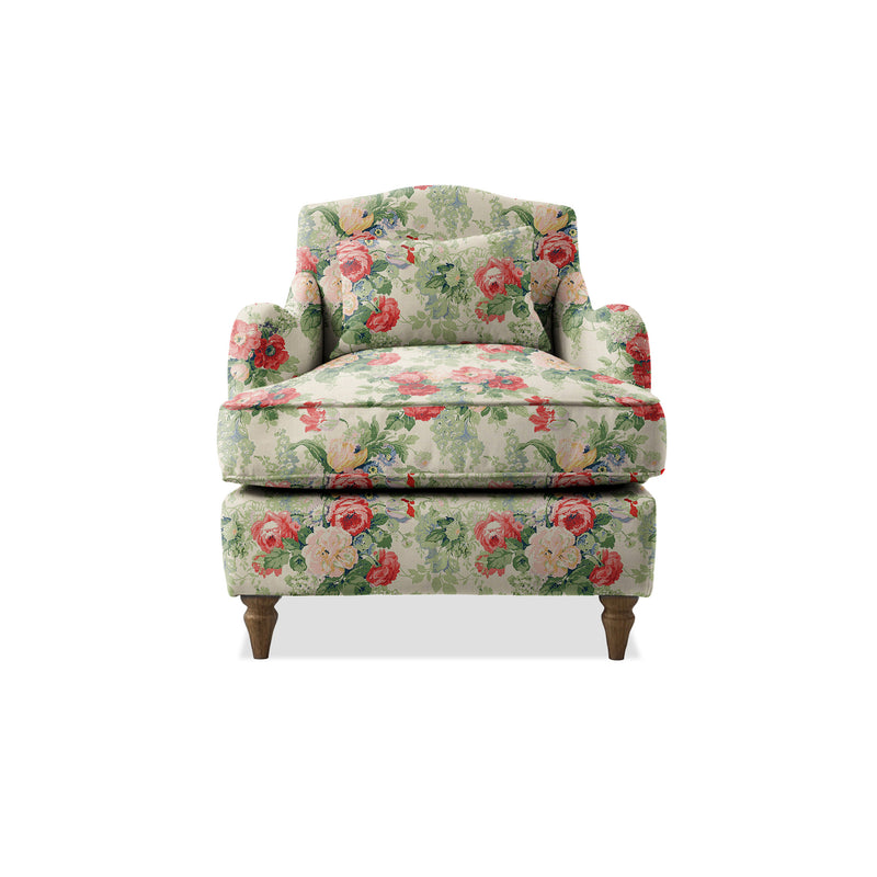 Felix Armchair with Fixed Back in Natural Linen Classic Rose - Hand Made in USA