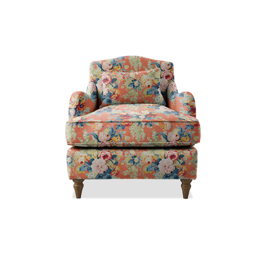 Isobel Armchair with Fixed Back in Natural Linen Coral Orange - Hand Made in USA