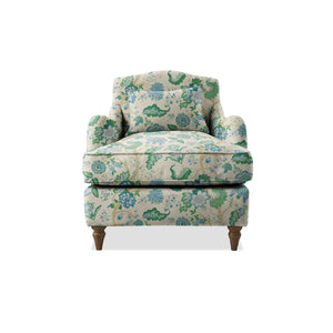 Felix Armchair with Fixed Back in Natural Linen Kitty Blue Green - Hand Made in USA