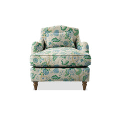 Isobel Armchair with Fixed Back in Natural Linen Kitty Blue Green - Hand Made in USA