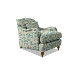 Isobel Armchair with Fixed Back in Natural Linen Kitty Blue Green - Hand Made in USA