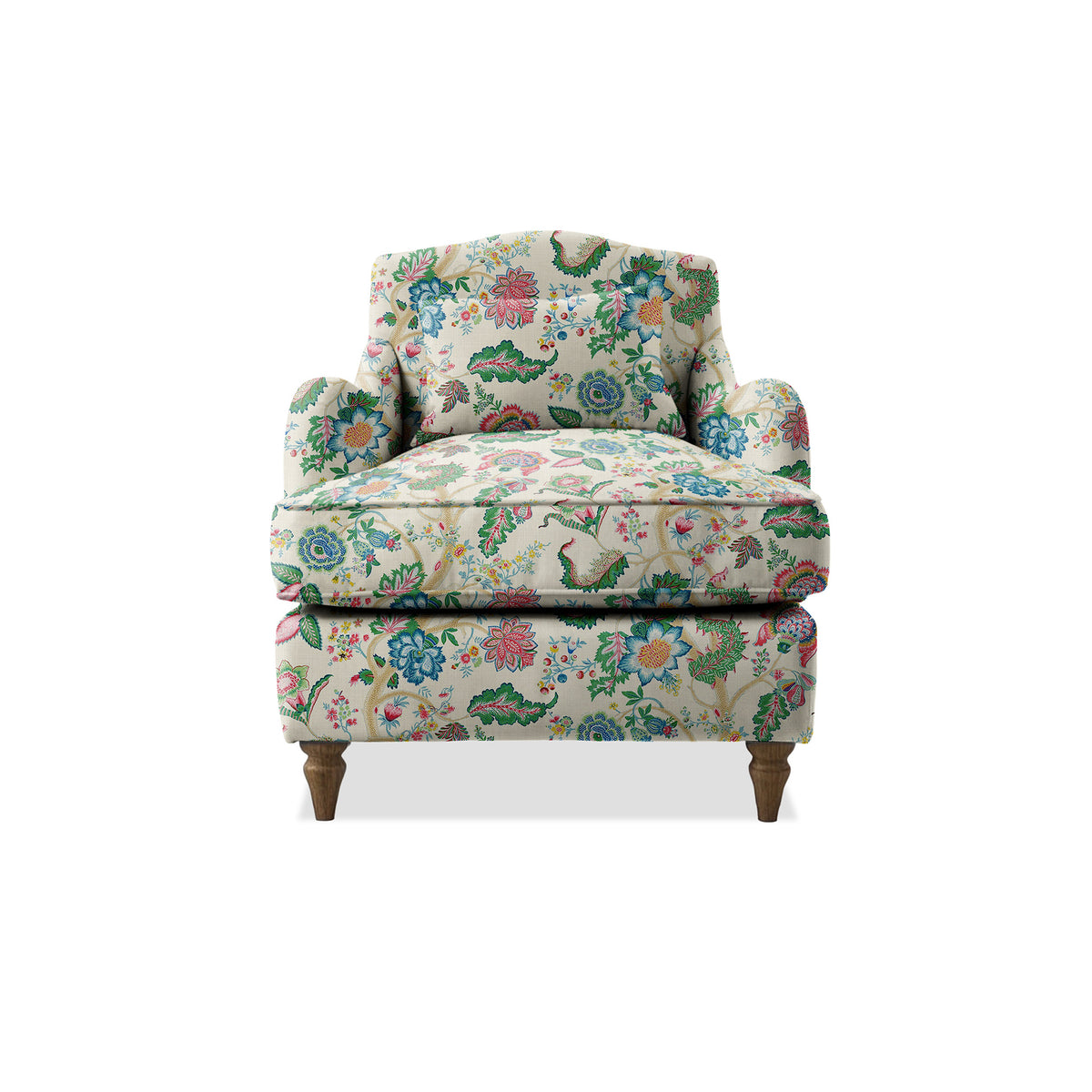 Felix Armchair with Fixed Back in Natural Linen Kitty Spring Green - Hand Made in USA