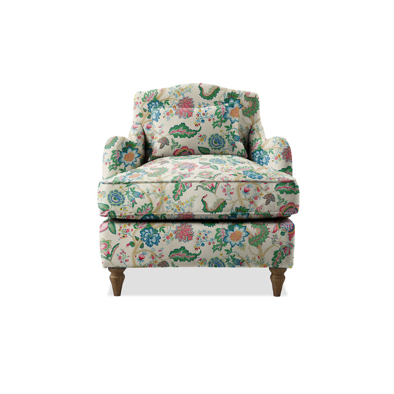 Felix Armchair with Fixed Back in Natural Linen Kitty Spring Green - Hand Made in USA
