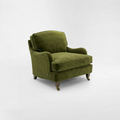 Isobel Armchair with Big Back Cushion in Pelham Moss Velvet - Hand Made in USA