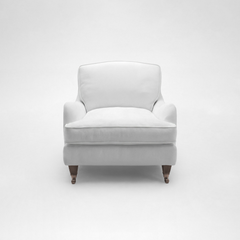 Isobel Armchair with Big Back Cushion in Cotton Linen Snow Drop - Hand Made in USA