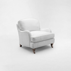 Isobel Armchair with Big Back Cushion in Cotton Linen Snow Drop - Hand Made in USA