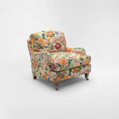 Isobel Armchair with Big Back Cushion in Magnolia Cream Blue - Hand Made in USA