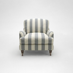 Isobel Armchair with Big Back Cushion in Garden Grey Stripe - Hand Made in USA