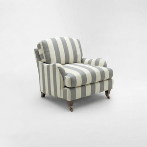 Isobel Armchair with Big Back Cushion in Garden Grey Stripe - Hand Made in USA