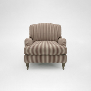Isobel Armchair with Big Back Cushion in Narrow Chocolate Stripe - Hand Made in USA