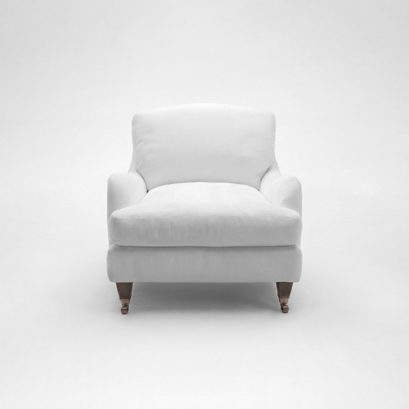 Isobel Armchair with Big Back Cushion in Cotton Linen Snow Drop - Hand Made in USA
