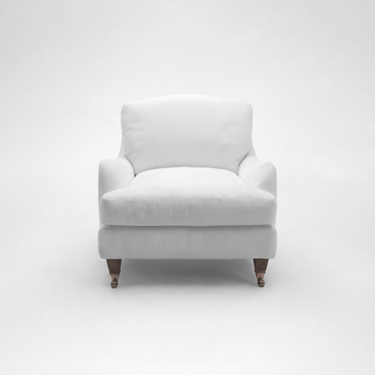 Isobel Fixed Cover Armchair with Box Edge Cushion in Customer's Own Material - Handmade to Order in the USA
