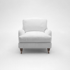 Isobel Fixed Cover Armchair in Cotton Linen Snow Drop - Handmade to Order in the USA