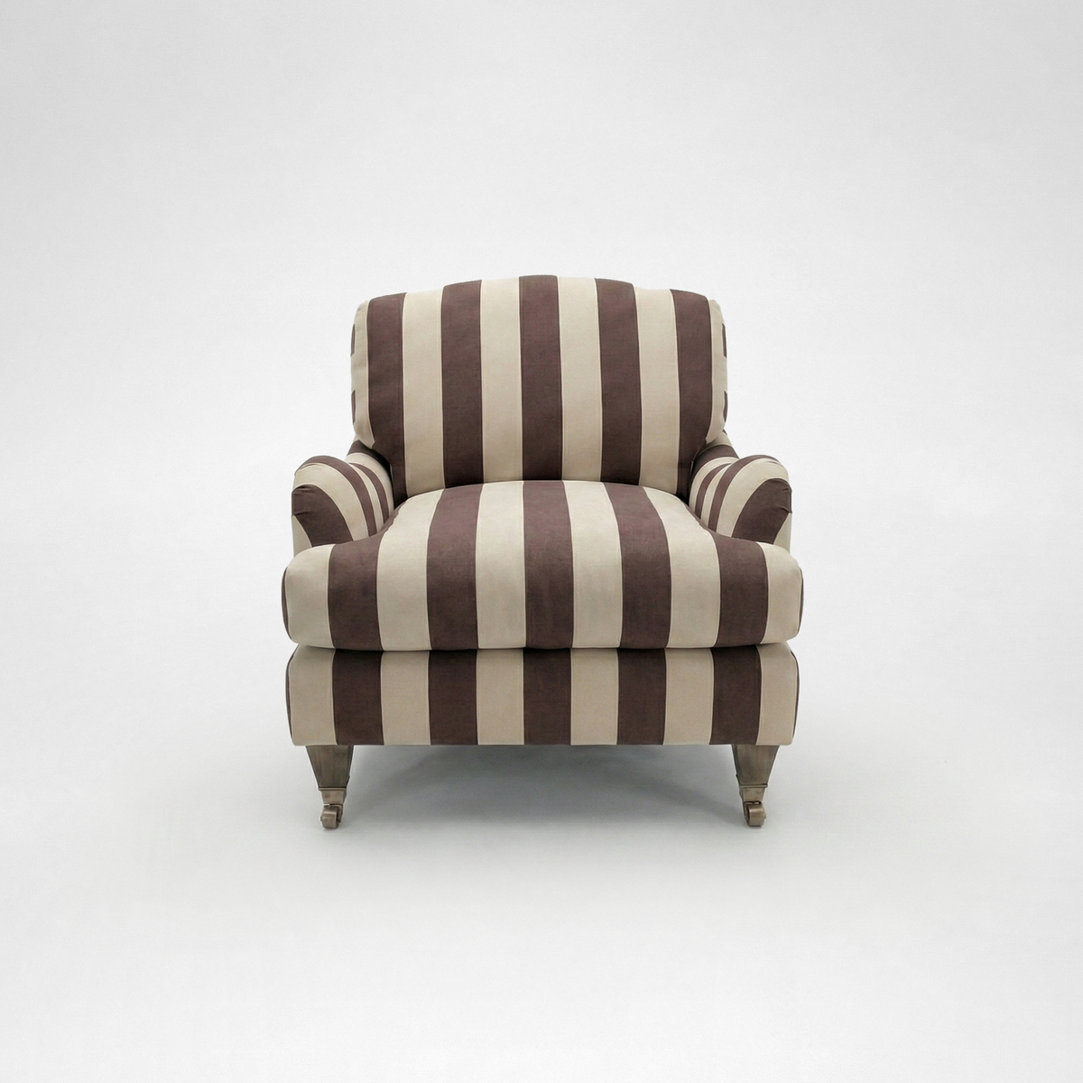 Isobel Armchair with Big Back Cushion in Chocolate Stripe - Hand Made in USA