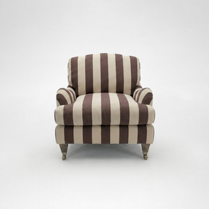 Isobel Armchair with Big Back Cushion in Chocolate Stripe - Hand Made in USA