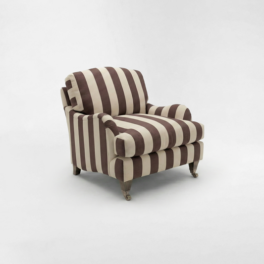 Isobel Armchair with Big Back Cushion in Chocolate Stripe - Hand Made in USA