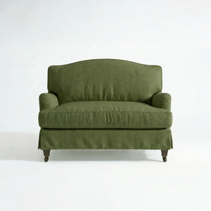 Isobel Loose Cover Loveseat in Cotton Linen Evergreen - front