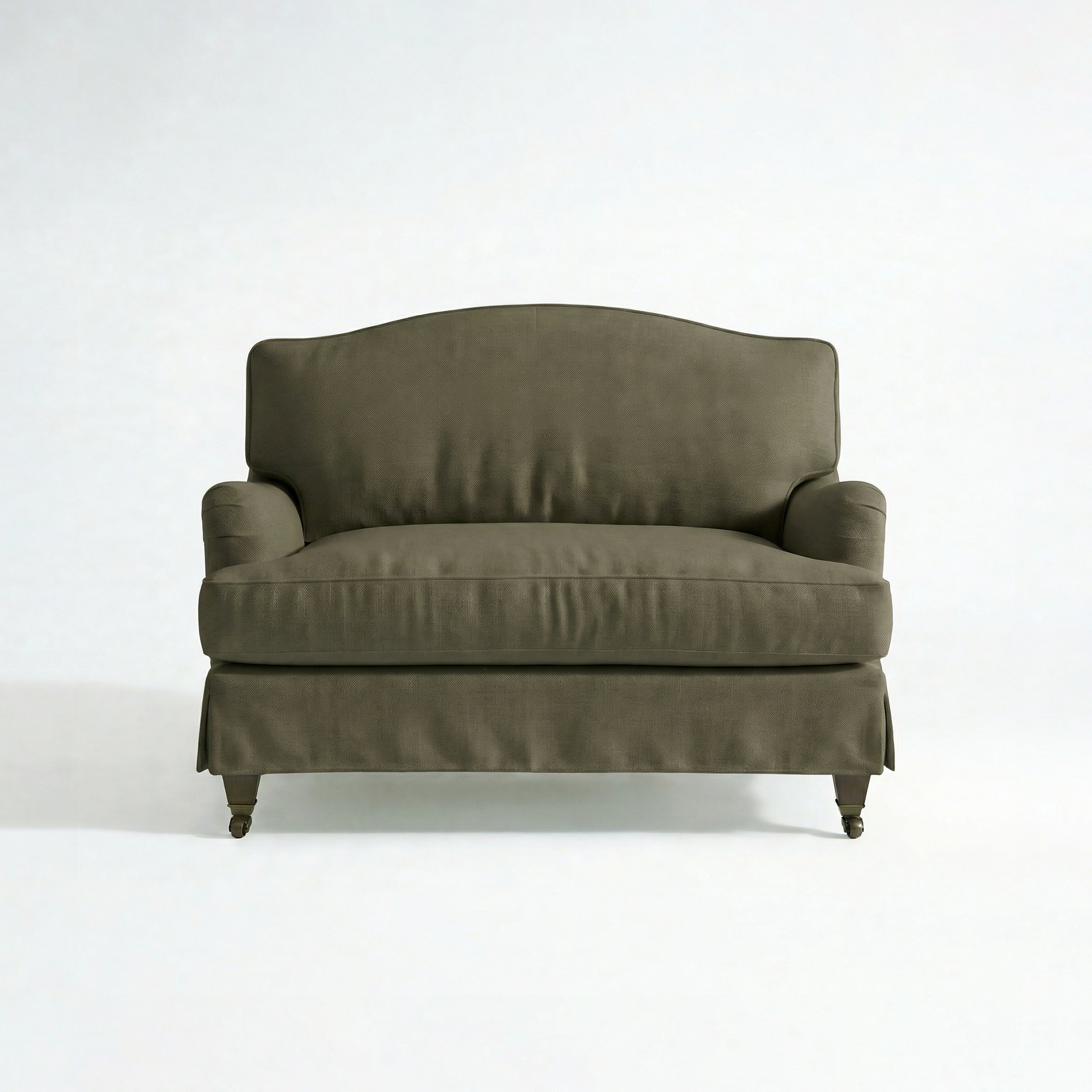 Isobel Loose Cover Loveseat in Cotton Linen Potting Moss - front