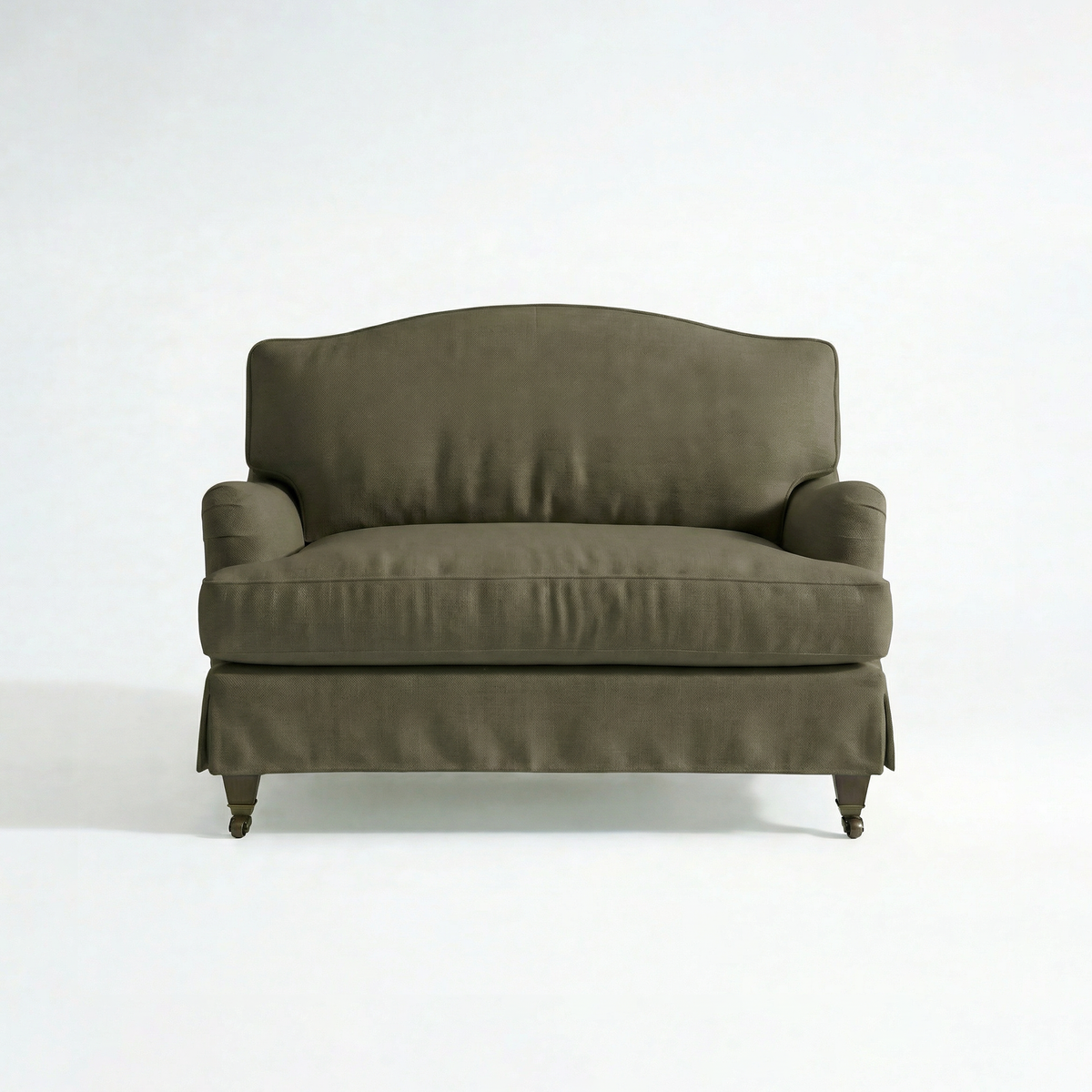 Isobel Loose Cover Loveseat in Cotton Linen Potting Moss - front