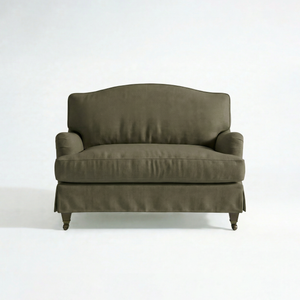 Isobel Loose Cover Loveseat in Cotton Linen Potting Moss - front