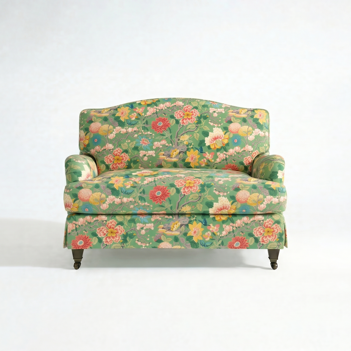 Isobel Loose Cover Loveseat in Little Magnolia Emerald - front
