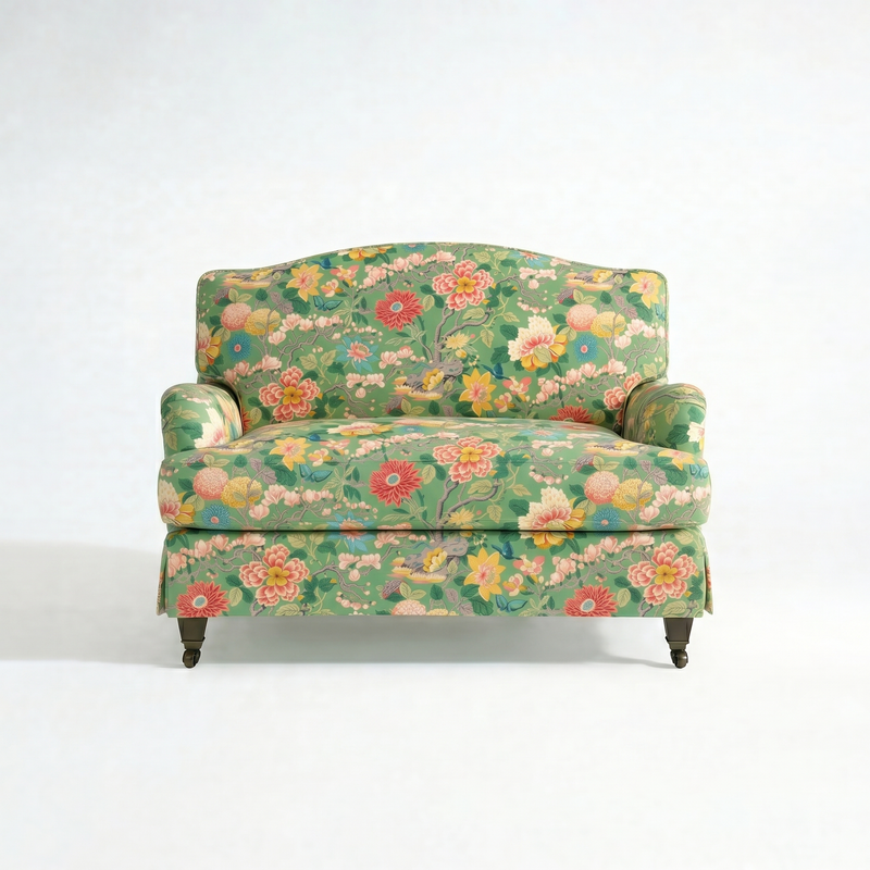 Isobel Loose Cover Loveseat in Little Magnolia Emerald - front
