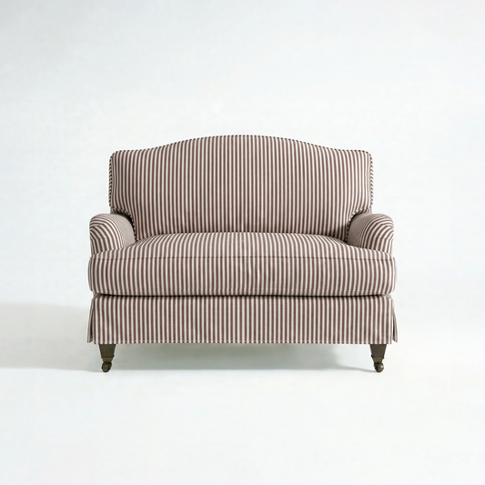 Isobel Loose Cover Loveseat in Narrow Chocolate Stripe - front