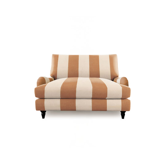 Isobel Loveseat with Big Back Cushion in Caramel Stripe - Hand Made in USA