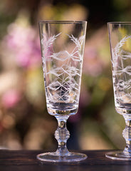 Four Champagne Flutes with Fern Design by Vintage List