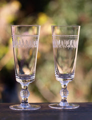 Four Champagne Flutes with Ovals Design by Vintage List