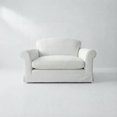 Barton Loveseat with Big Back Cushions in Cotton Linen Snow Drop - Handmade to Order in the USA