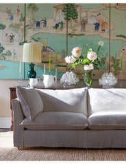 Coco 3.5 seater sofa with Self Piped Knife Edge cushion in Cotton Linen Sea Salt  - Hand Made in USA