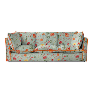 Coco 4 seater sofa with Contrast Welt Knife Edge cushion in Wildwood Duck Egg - Hand Made in USA