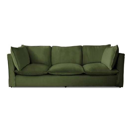 Coco 4 seater sofa with Self Piped Knife Edge cushion in Cotton Linen Evergreen - Hand Made in USA