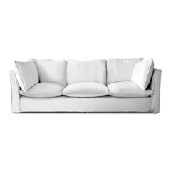 Coco 4 seater sofa with Self Piped Knife Edge cushion in Cotton Linen Snow Drop - Hand Made in USA